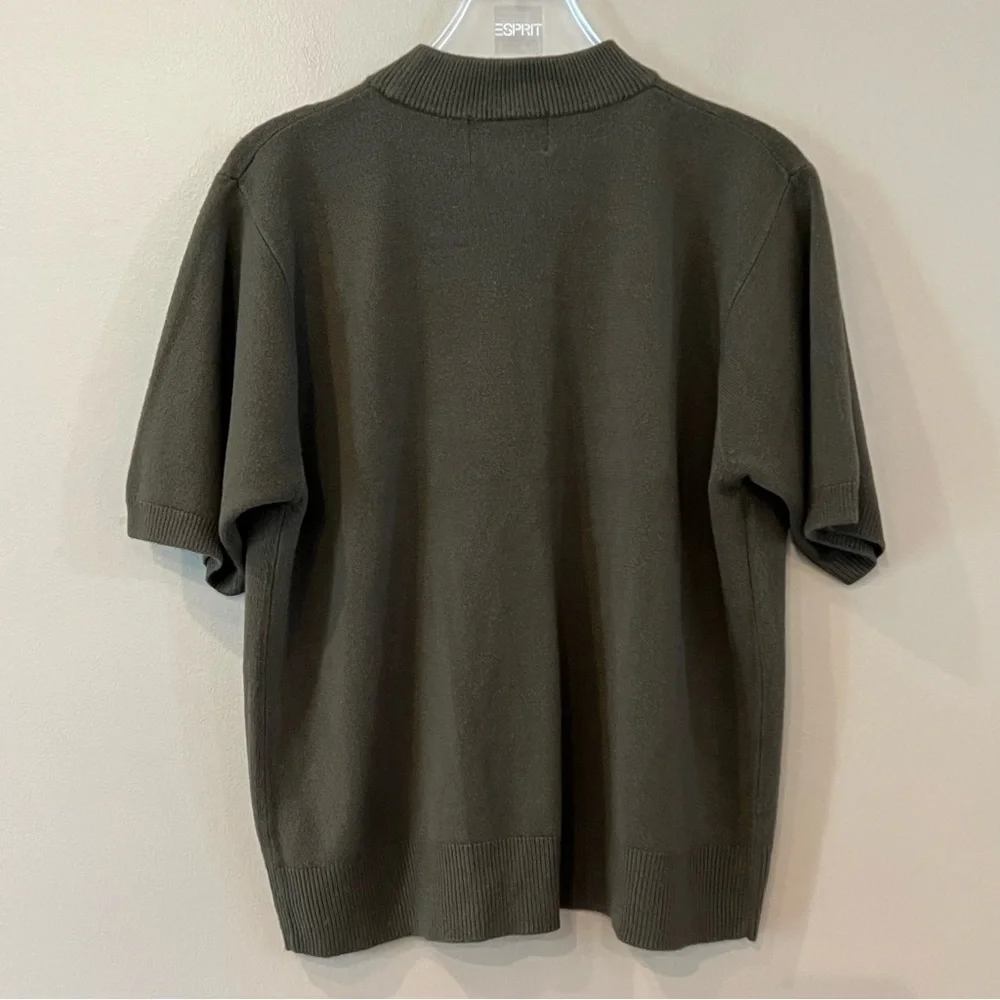 2 VTG Fall Sweater Sz L Sag Harbor Petite JAC Olive Rust Mock‎ Neck Asymmetric